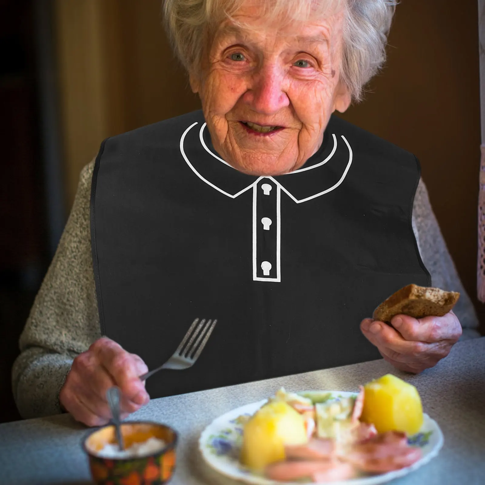 Double-Sided Waterproof Reusable Adult Bib for Elderly Seniors Special Needs Washable Oil-Resistant Dining Clothing Protector