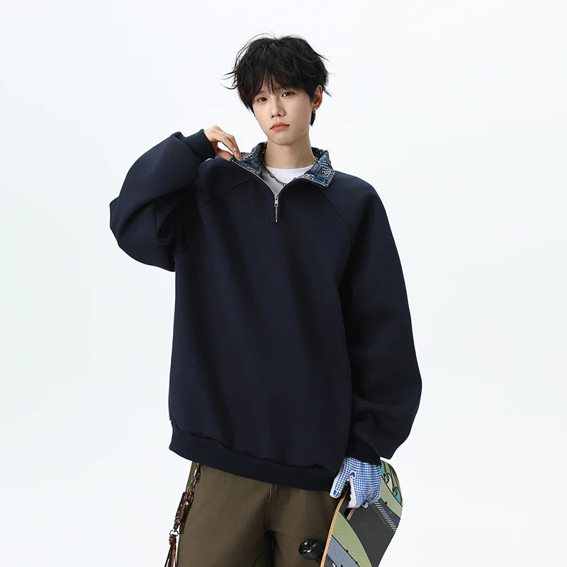 

Men's Fashion Trendy Stand up Collar Hoodie Spring and Autumn Outdoor Sports Leisure Solid Color Couple Trendy Versatile Hoodie