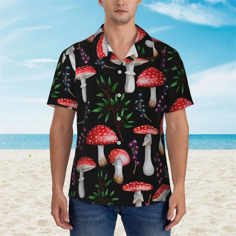 

Cool Hawaiian Men'S Shirts Forests Mushroom Print Short Sleeve Shirts Fashion Vacation Beach Women Kid Street Floral Tops Clothe