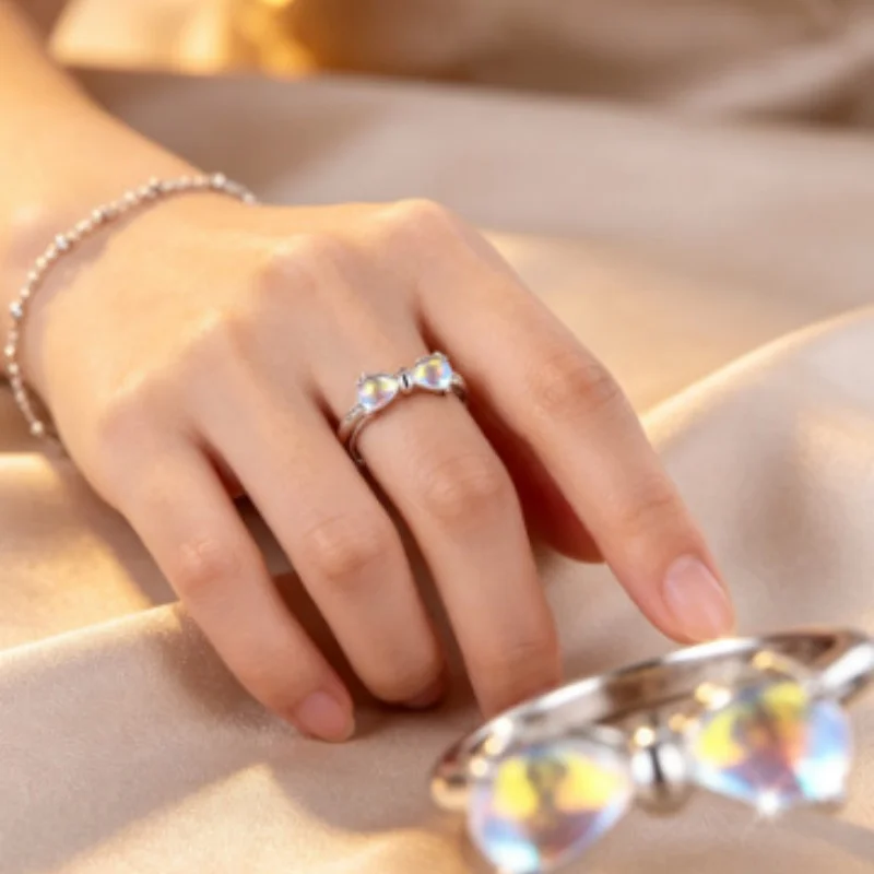 European and American New Trendy Double Water Drop Albumin Bow Ring Simple Fine Circle Hundred Matching Accessories