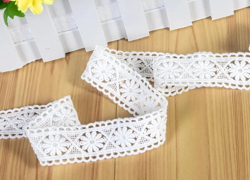 Nastri in pizzo ricamato in cotone bianco, materiali artigianali fatti a mano fai-da-te, vestiti da cucito, accessori per abbigliamento, 3 metri