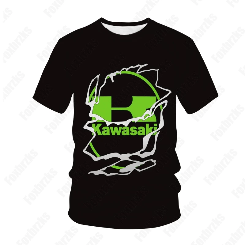 Camiseta masculina de secagem rápida para motocicleta Kawasaki, locomotiva casual, roupa de corrida respirável com o pescoço para crianças e adultos verão 24/25