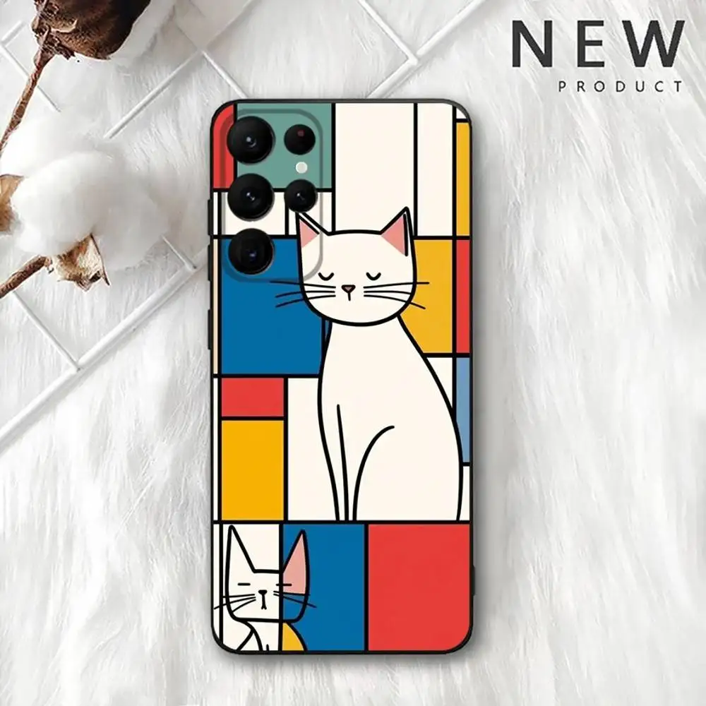 Casing Ponsel Abstrak P-PIET MONDRIANS untuk Samsung S 25,24,23,22,30,21,10,9,Ultra,Plus,Lite,FE,4,5G Casing Lembut Hitam