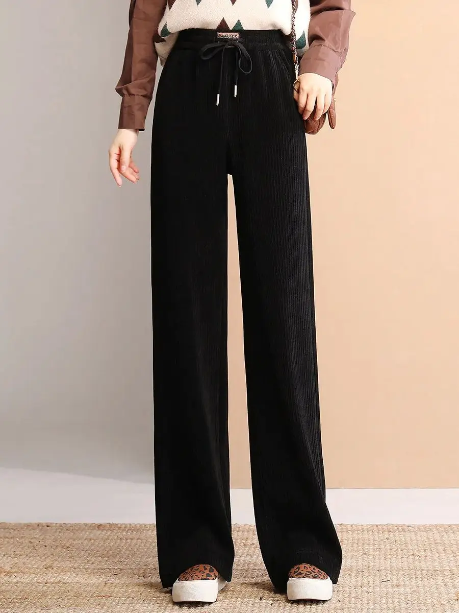 LOUIS YAO Women Pants Wide-Leg Straight Casual Pants 2024 New Arrival High-Waisted Corduroy Trousers Women's Pants