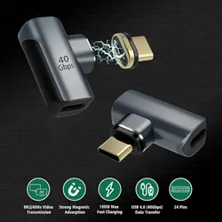 USB C 마그네틱 어댑터 90도 마그네틱 USB C 어댑터 24 핀 PD 100W 고속 충전 USB 4.0 40Gbps 8K 60Hz