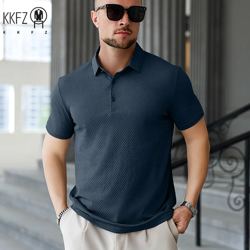 Herren Business Casual Kurzarm POLO Shirt Knochen Blume Einfarbig Atmungsaktiv Bequem Mode Sommer Vielseitig Top