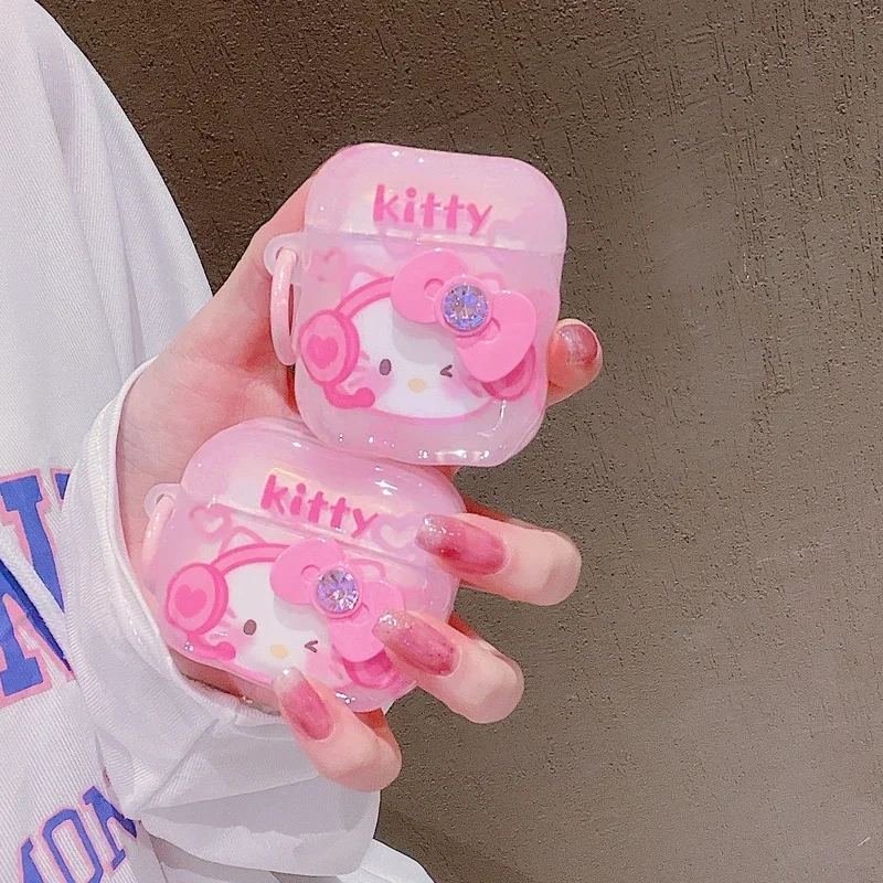 

3D милый мультяшный Sanrio Hello Kitty розовый чехол для наушников для Airpods 1 2 3 4 Pro 2, беспроводная Bluetooth-гарнитура, защитный жесткий чехол