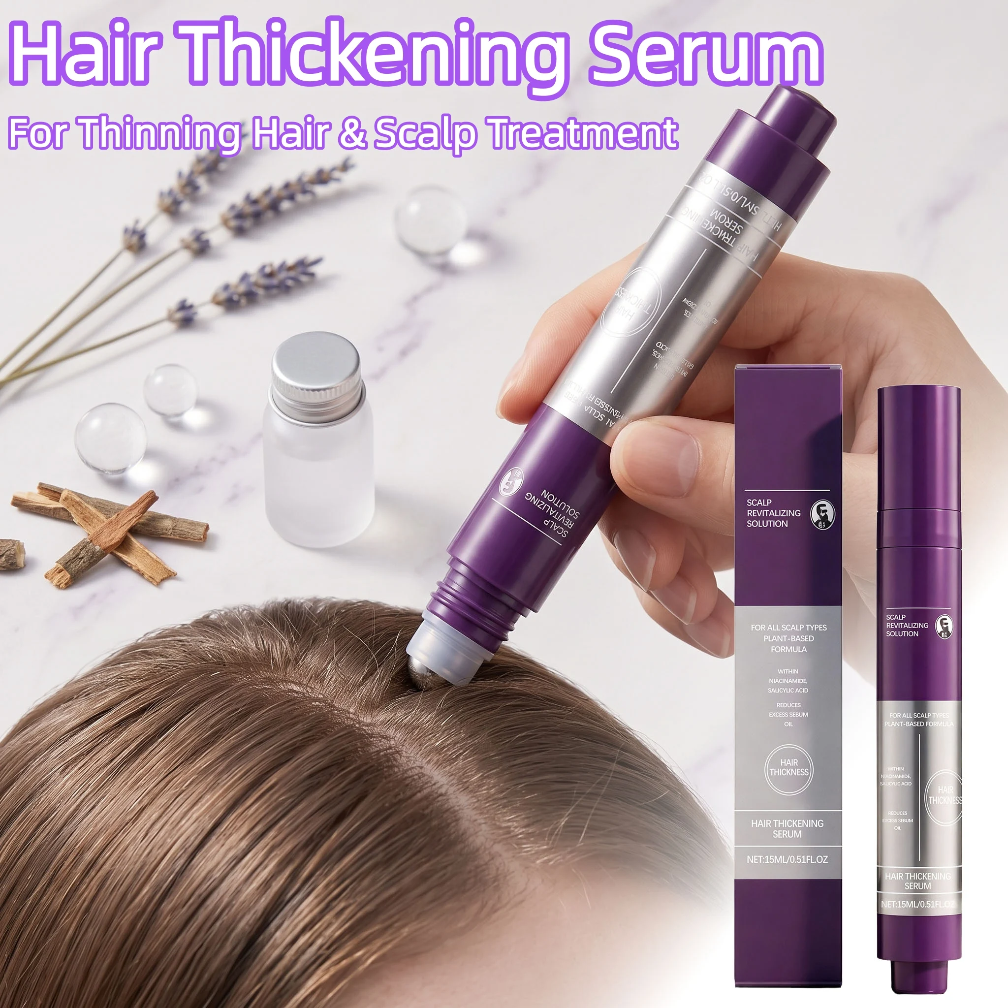Hair Thickening Serum For Thinning Hair Scalp Treatment Increase Hair Thickness Reduce Breakage Korean Hair Care Metal Roll On