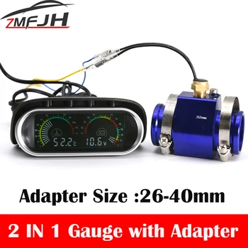 2 In 1 LCD Digitale Auto Vrachtwagen Water Temp Gauge 1/8 NPT Temperatuursensor Temperatura Moto + Voltmeter Volt Voltage Meter 12 V 24 V