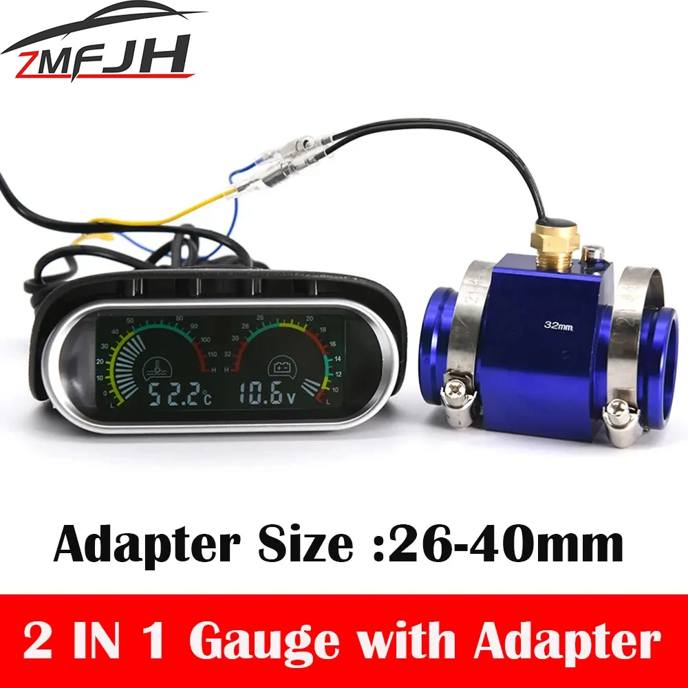 2 w 1 LCD Cyfrowy wskaźnik temperatury wody do samochodów ciężarowych 1/8 NPT Czujnik temperatury Temperatura Moto + Woltomierz Miernik napięcia 12V 24V