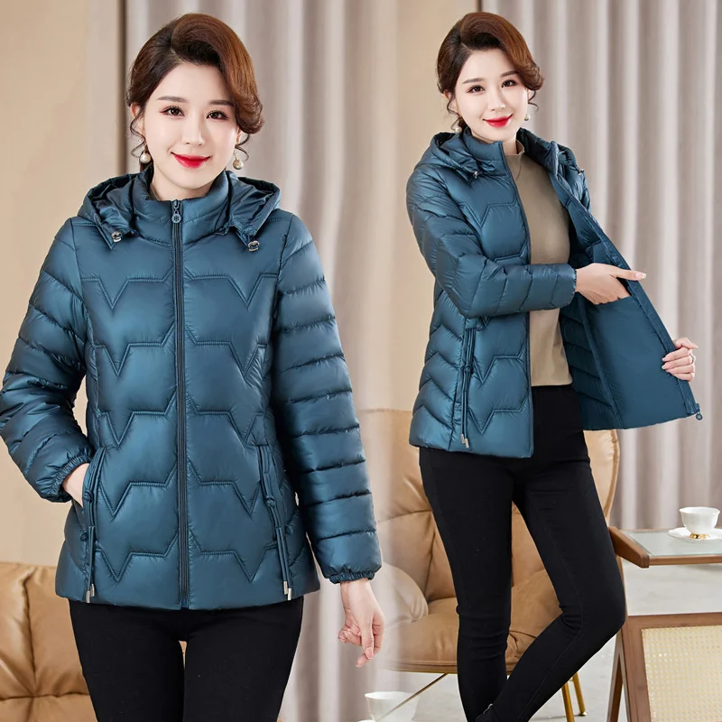 

Autumn Winter Women Lightweight Down Cotton Jacket New Solid Hooded Parker Warm Cotton Clothes Female Short Jacket Outerwear 6XL