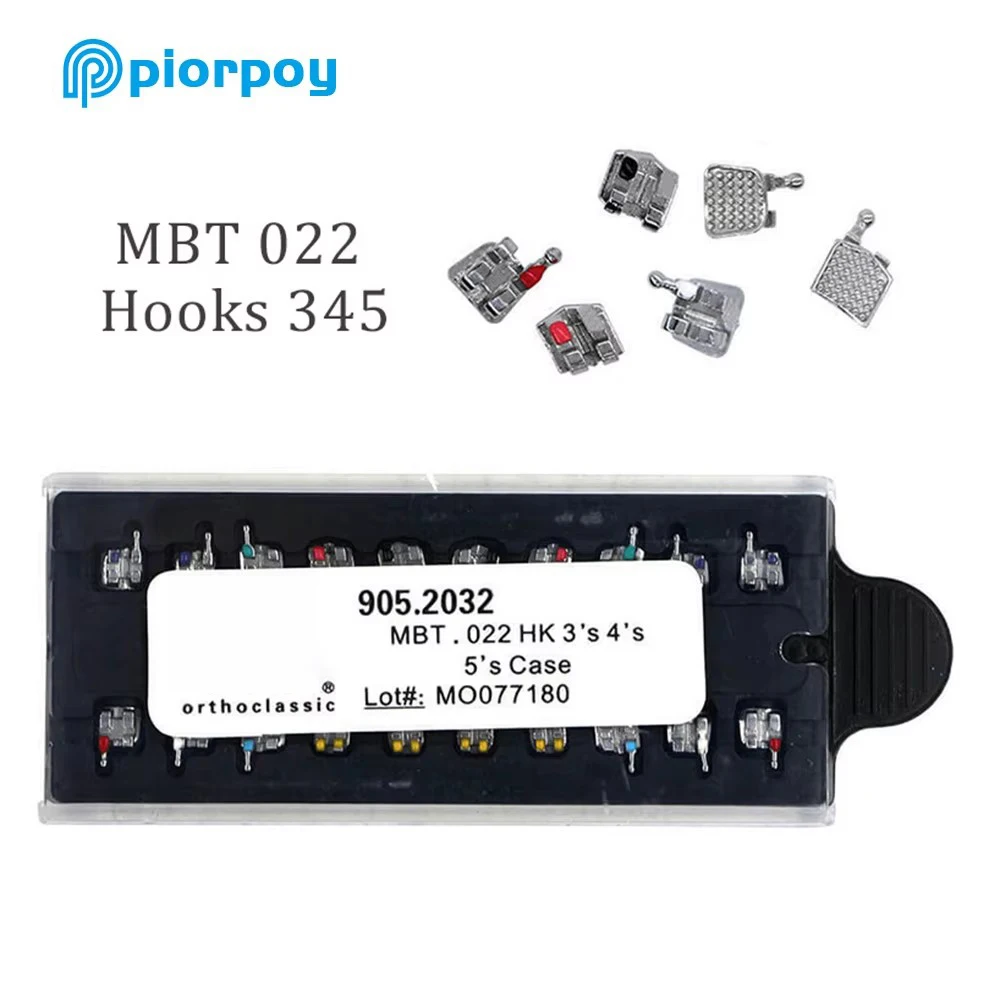 PIORPOY 20 Pcs Dental Orthodontic Brackets Metal Braces For Teeth MIM Monoblock Roth MBT 022 018 Hooks 345 Ortodoncia Material