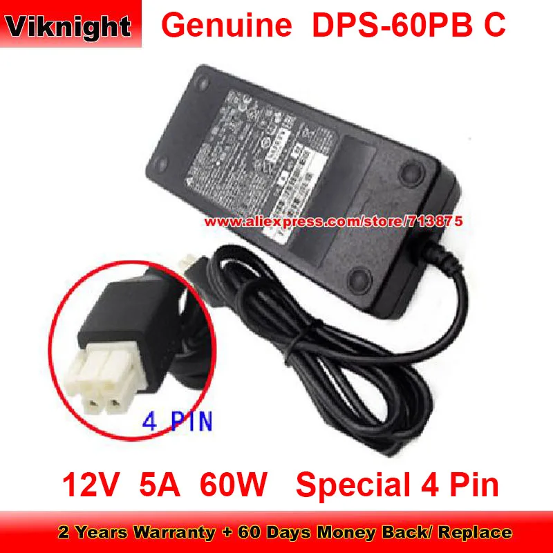 Genuine 12V 5A AC Adapter 60W Charger for Delta Electronics Inc DPS-60PB C with Special 4 Pin Plug Power Supply