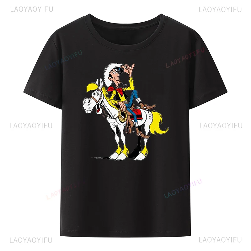 Tshirt Lucky Luke Dalton Jolly Jumper Daisy Town Fumetto Print Short Sleeve Tee Cotton Clothes for Men Clothing Camiseta Hombre