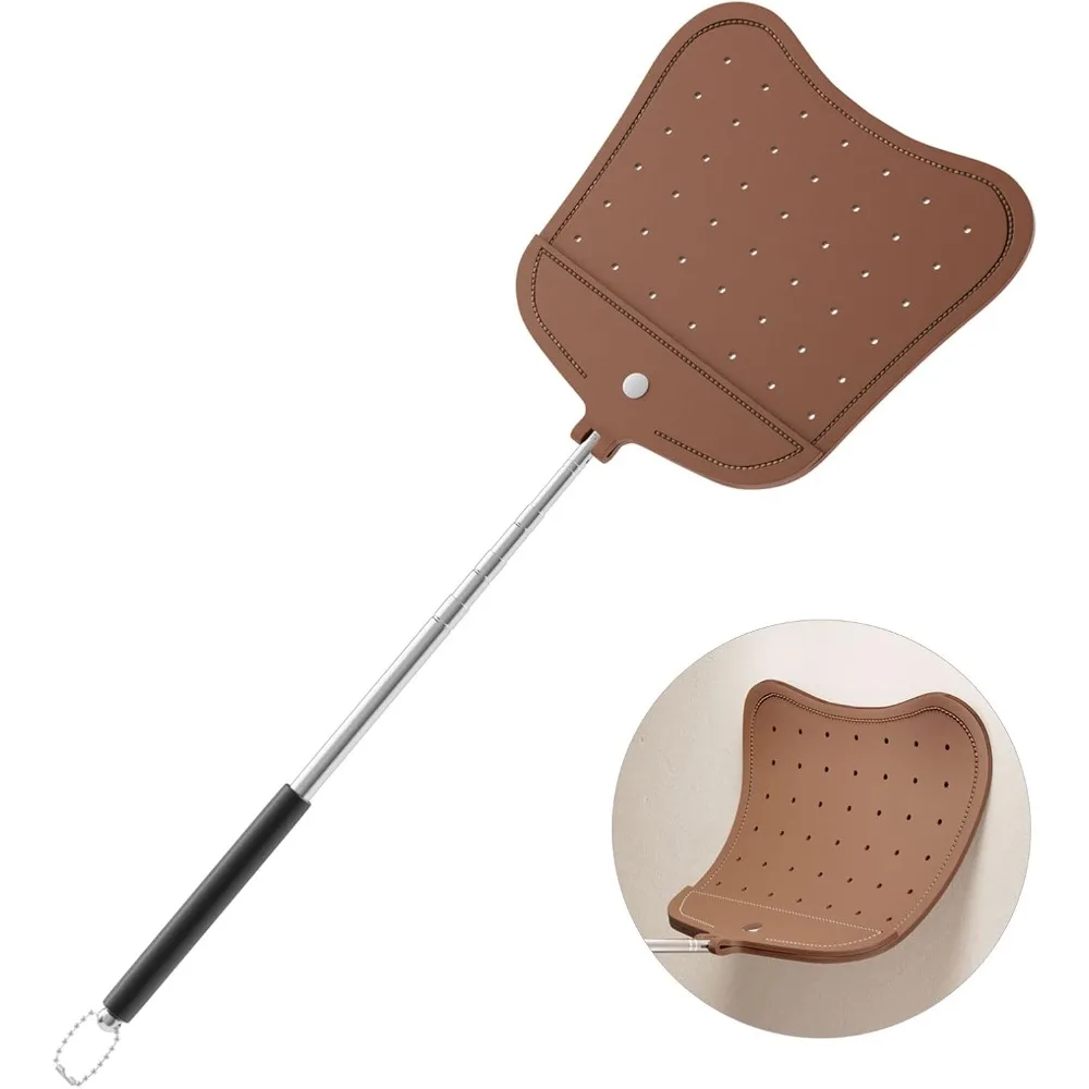 Telescopic and Extendable Fly Swatter with Flexible Heavy Duty Stainless Steel Handle Manual Insect Swatter for Indoor Outdoor Home Kitchen Bedroom Patio Garden Camping Use Effective Bug Mosquito Pest Control Tool