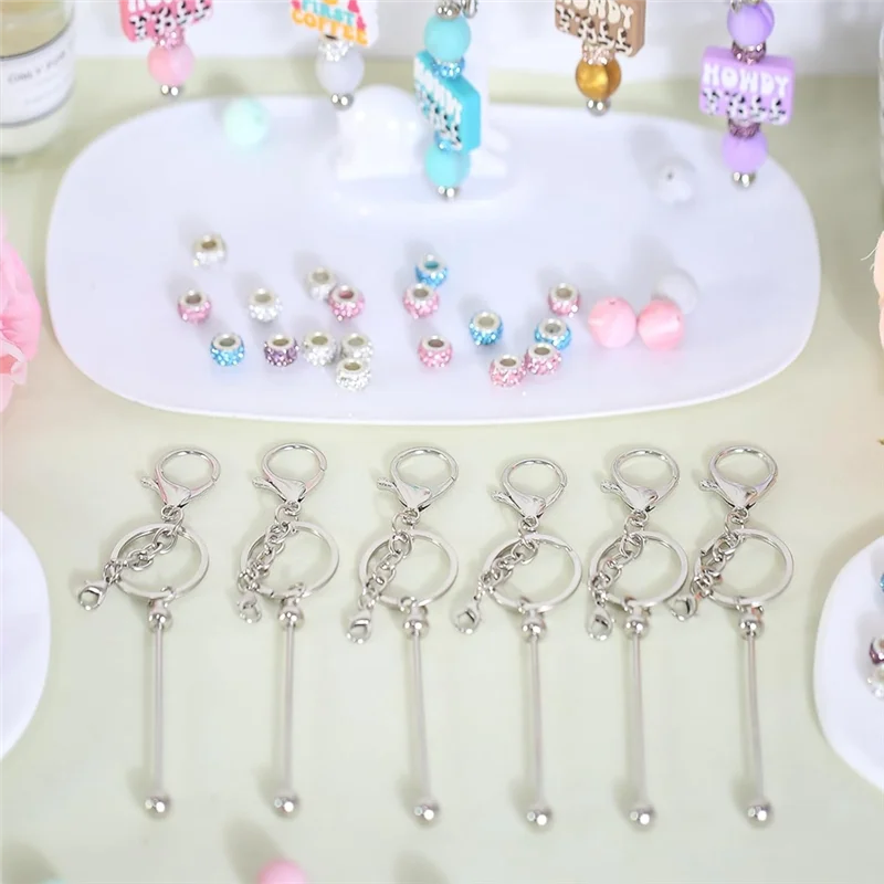 AT02-84Pcs Beadable Keychains Set,Keychains Bulk For Keychain Making Accessories With Silicone Beads Spacer Beads