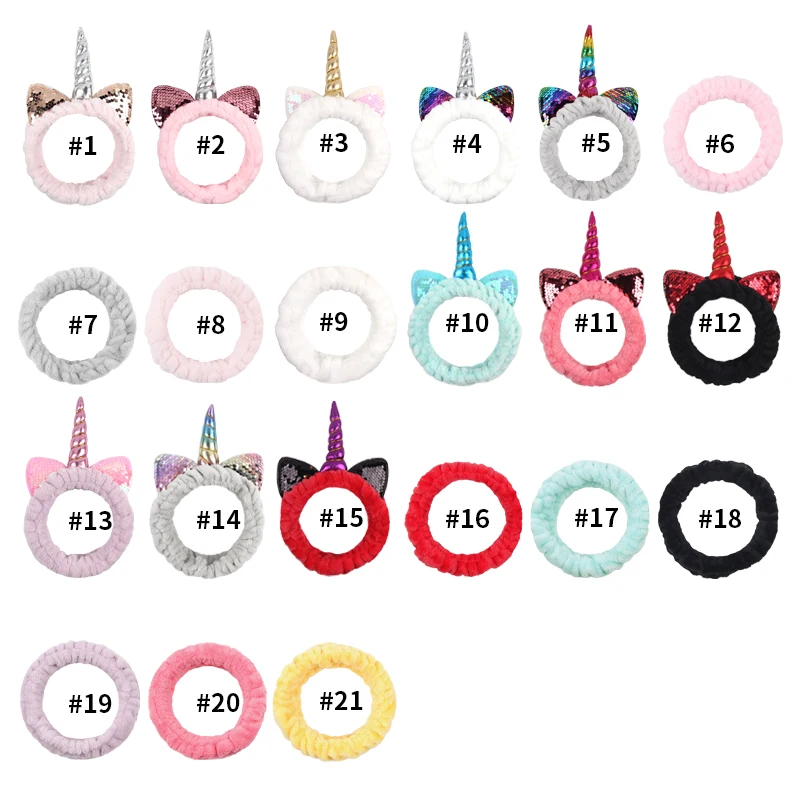 2023 NEW Unicorn Horn Washing Face Headband Women Soft Coral Fleece Makeup Spa Hairband Girls DIY Hair Accessories