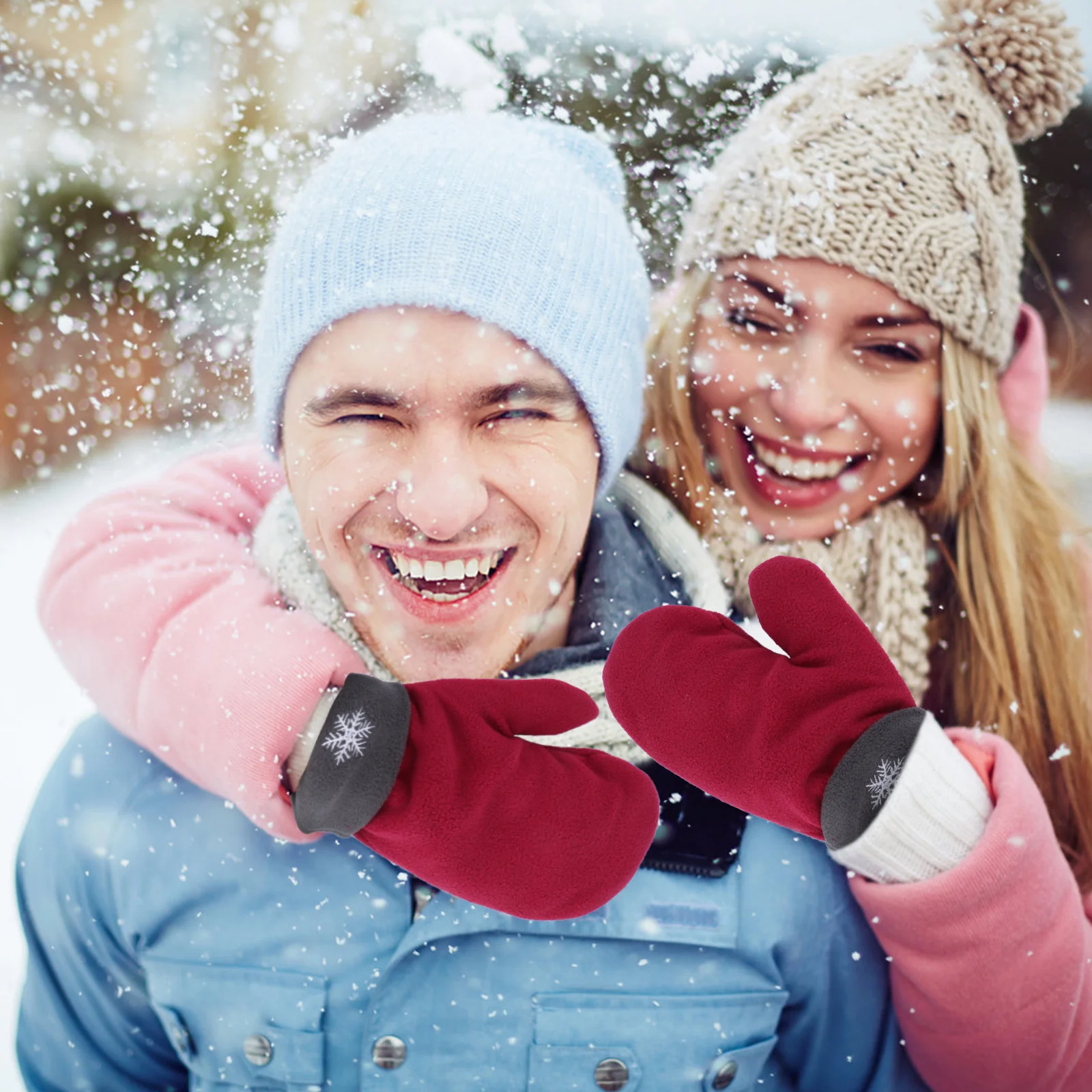 3 Buah Sarung Tangan Pasangan Bulu Polar Tebal Hangat Musim Dingin untuk Pasangan, Hadiah Natal Romantis, Sarung Tangan Pasangan Merah