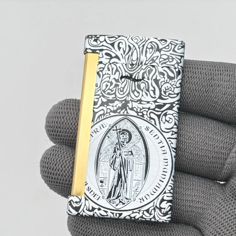 Side Push Jet Flame Lighter Metal Windproof Butane Gas Refillable Lighter Portable Cigar Cigarette Lighter Men Smoking