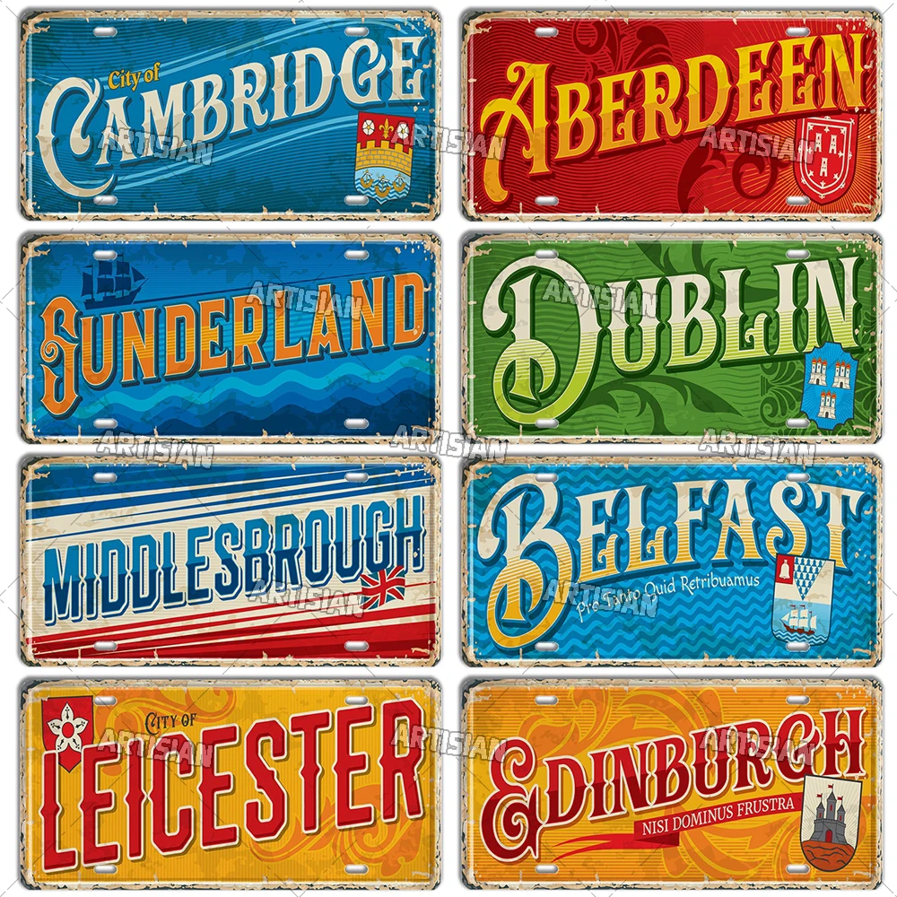 Artisian Britain Landmark License Plate England Scotland Northern Ireland Wales City Metal Sign UK United Kingdom Vehicle Plate