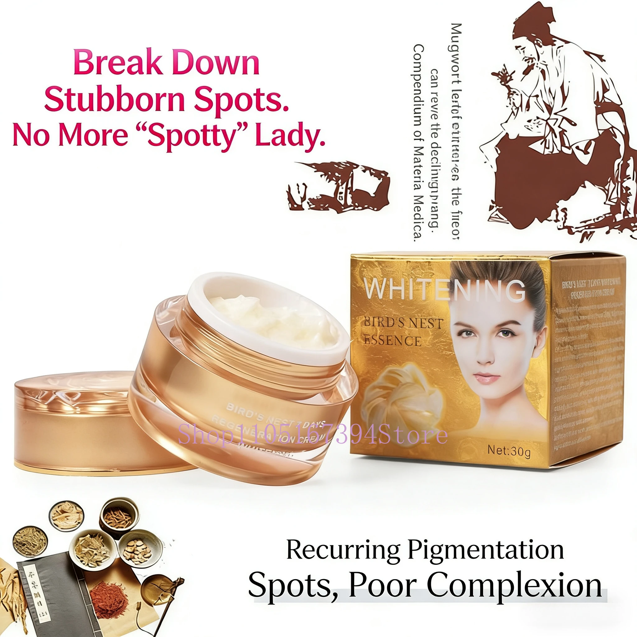 

WHITENING Pearl Bird's Nest Rose Cream Bird's Nest Essence Fades Dark Spots Wrinkles Brightens Revitalizes Skin Vitamin-Infused