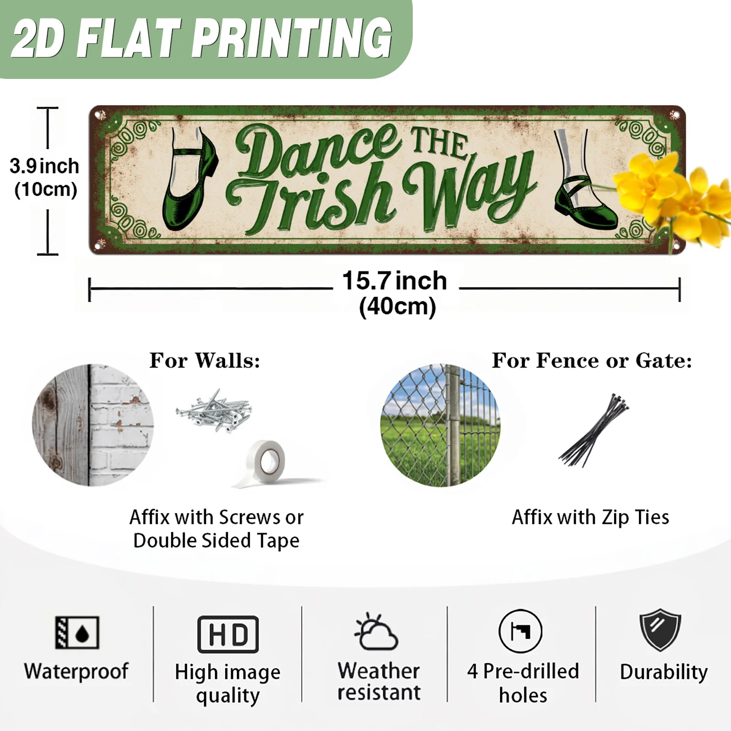 2D Flat, 1pc 1pcs 1pc Irish Dance Wall Art Sign - Vintage Retro Metal Wall Hanging Suitable for St. Patrick's Day, Irish Dance S view 3