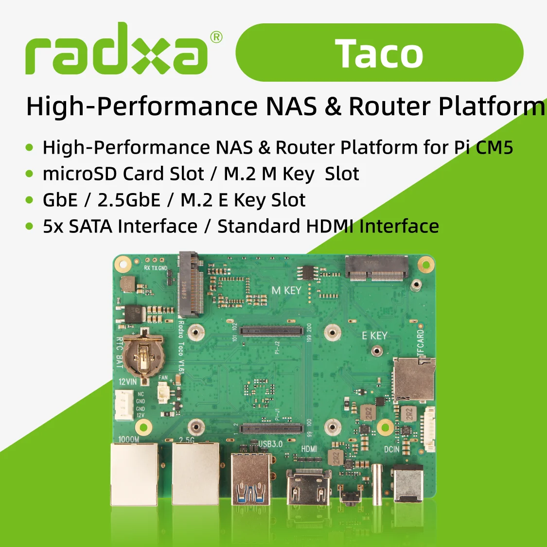 Radxa Taco, Hochleistungs-NAS- und Router-Plattform, Kompatibel mit Raspberry Pi CM5