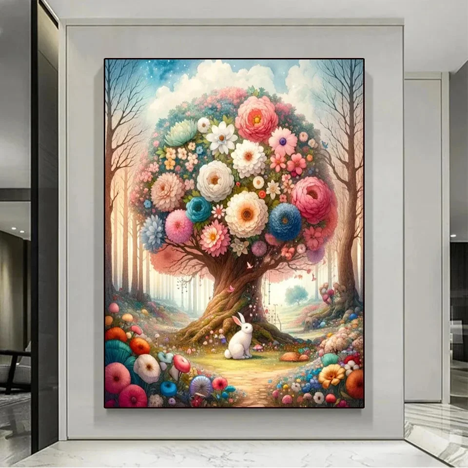 DIY Diamond Painting New 2024 Fairy Tale Flower Tree Rabbit Full Diamond Mosaic 5D Cross Stitch Kit Embroidery Home Decor Y1306