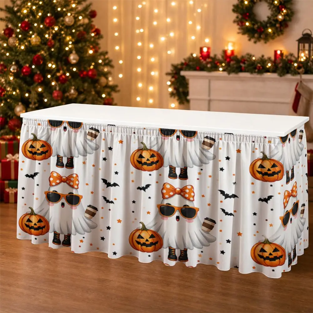 One Halloween tablecloth with 2D flat cute ghost pumpkin Halloween pattern print