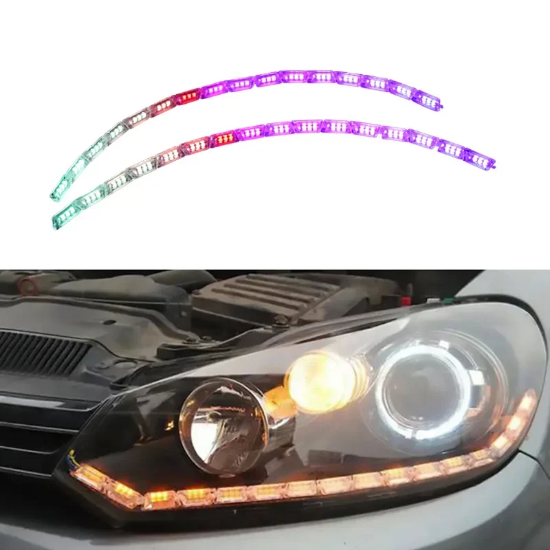 2PCS APP Control Flow LED Headlight DRL Daytime Running Light Strip Flexible Waterproof Decorative Angel Eye Turn Signal Lamp