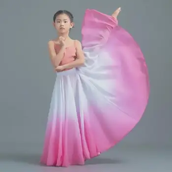 1pcs/lot classic style children belly dancing gradient long skirt girl folk dancing skirt