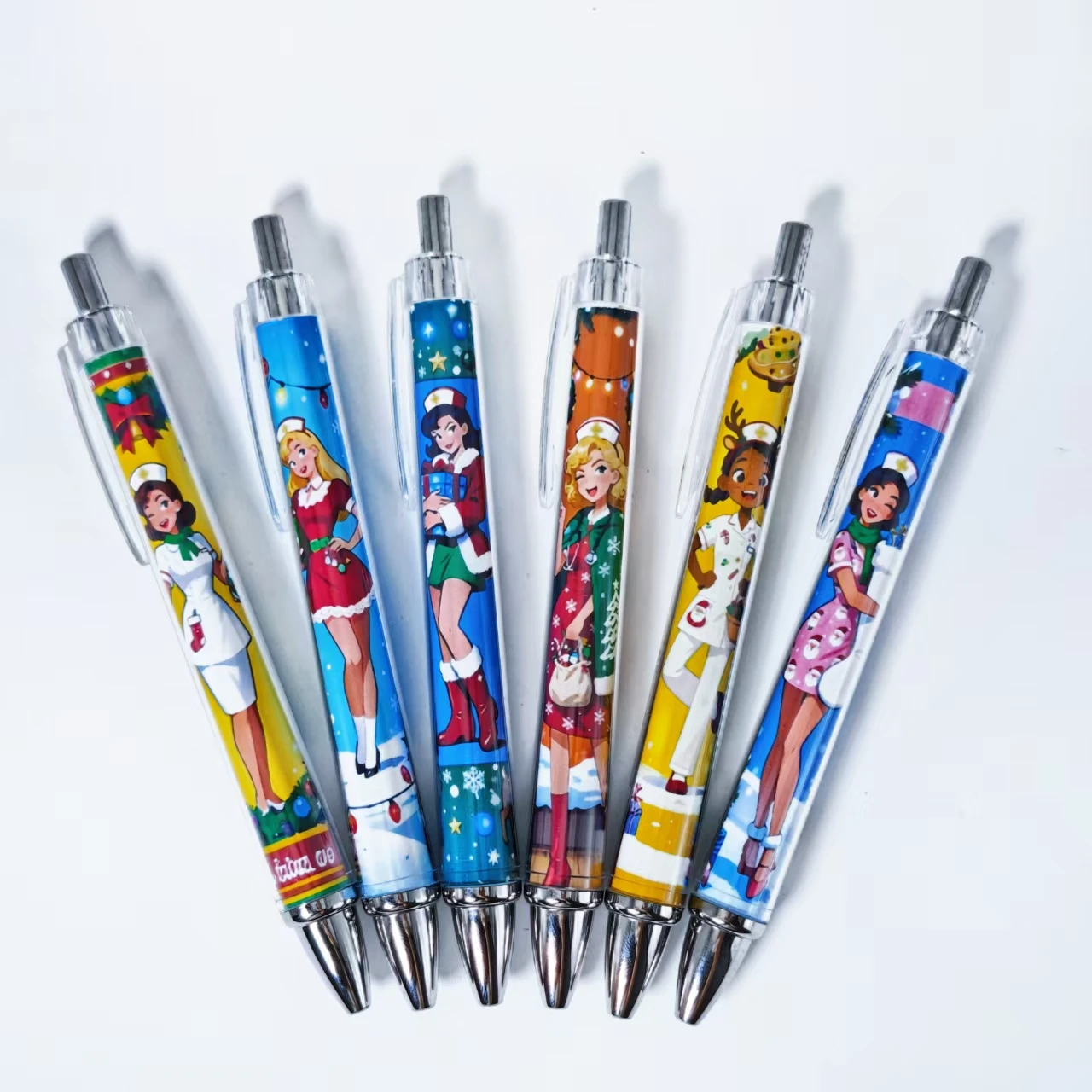 6Pcs/12Pcs Christmas Nurse Themed Retractable Pens Creative Nurse Ballpoint Pens Daily Office Student Study Stationery Gift Pens