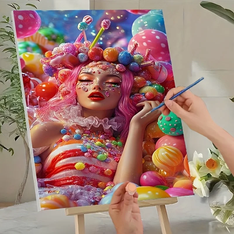 Frau mit rosa Haaren Malen nach Zahlen für Erwachsene DIY-Sets Handgemalt auf Leinwand Ölgemälde Zeichnen Malen nach Zahlen