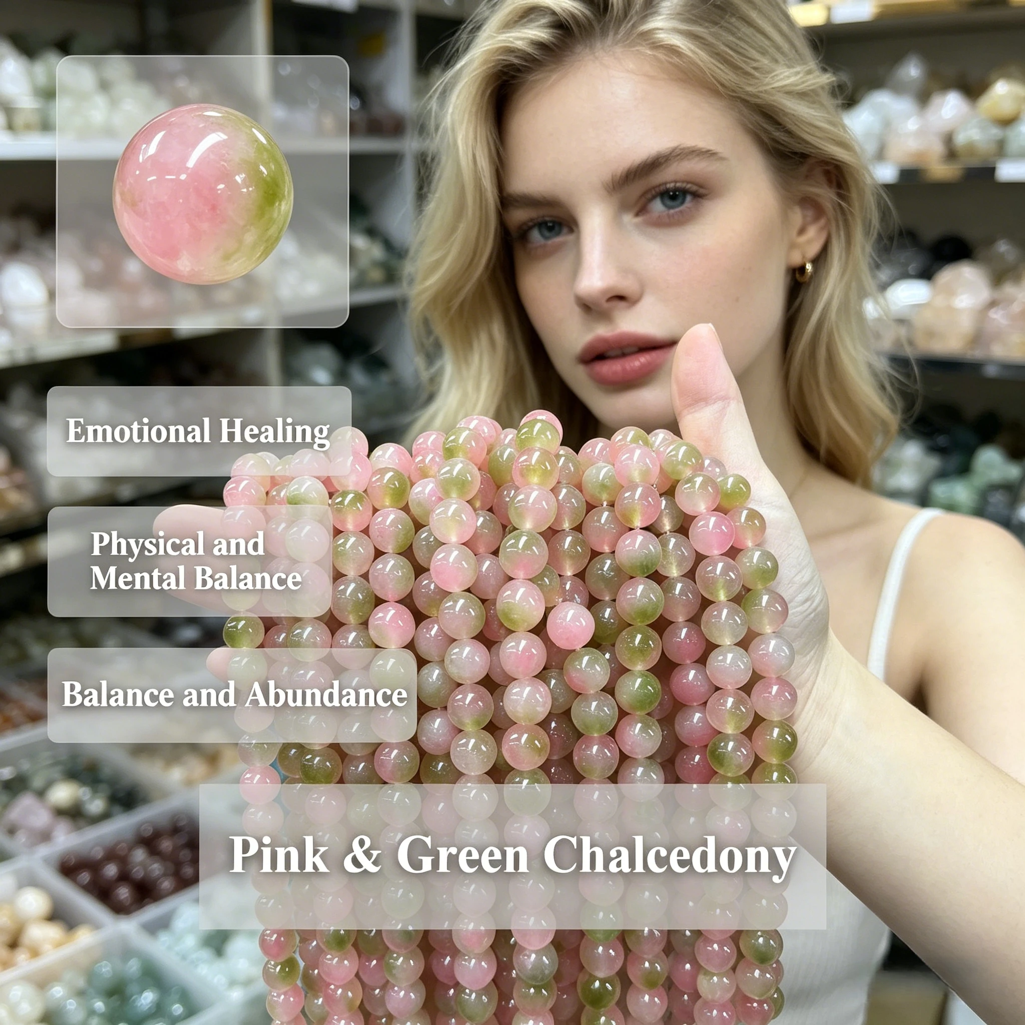 Pink & Green Chalcedony Beads Natural Stone 4 6 8 10mm Beads for Jewelry Making Bracelet Necklace DIY Craft Jewelry Accessories