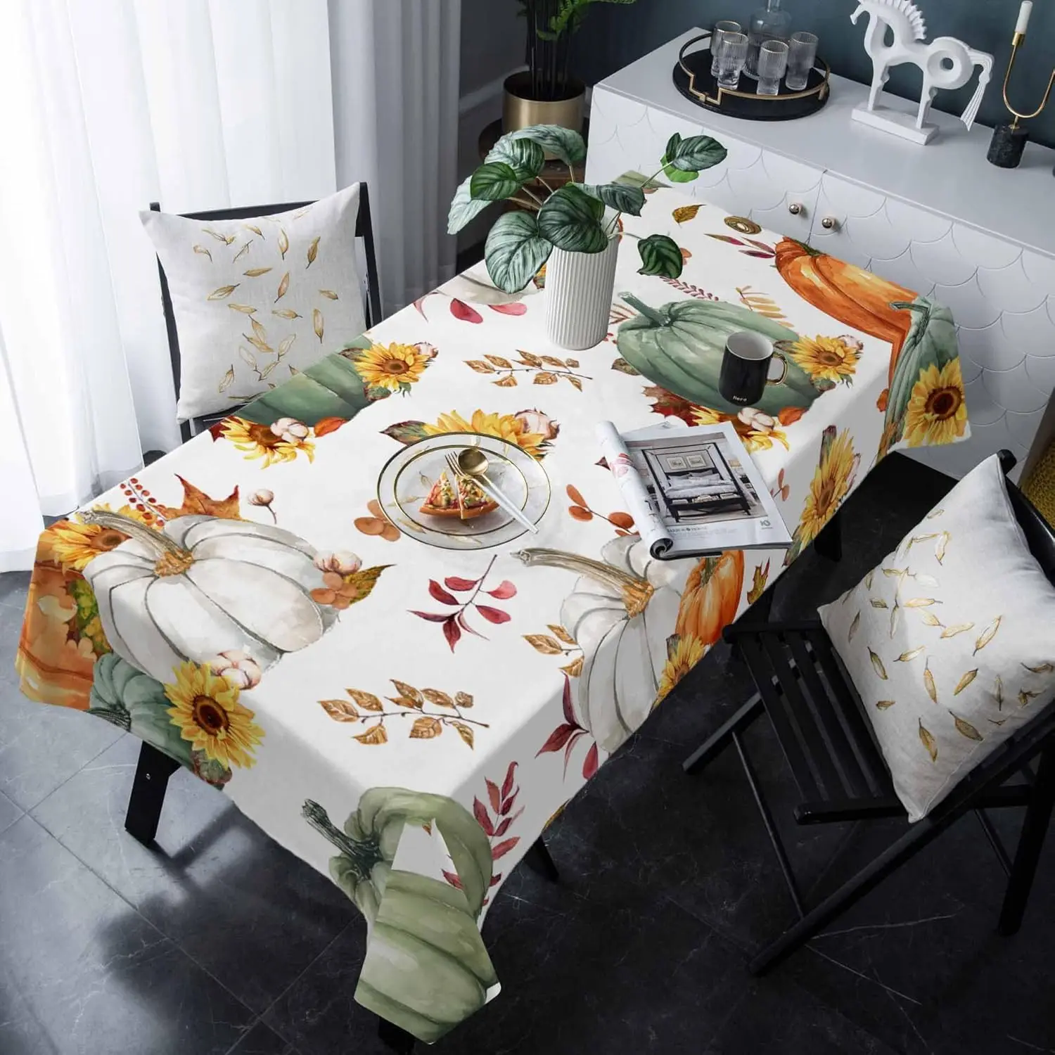 Fall Thanksgiving Pumpkin Sunflower Rectangle Tablecloth for Table Decor Autumn Maple Leaf Kitchen Table Cloth Autumn Decoration