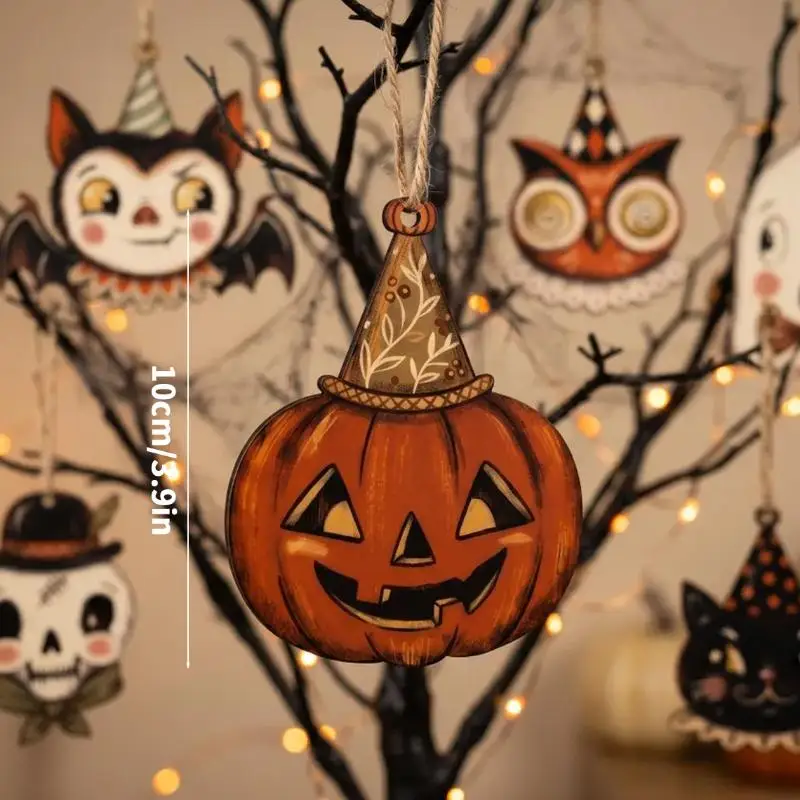 Vintage Wooden Halloween Hanging Ornament Cute Ghost Vampire Pattern Personalized Wall Decor Home Party Decoration