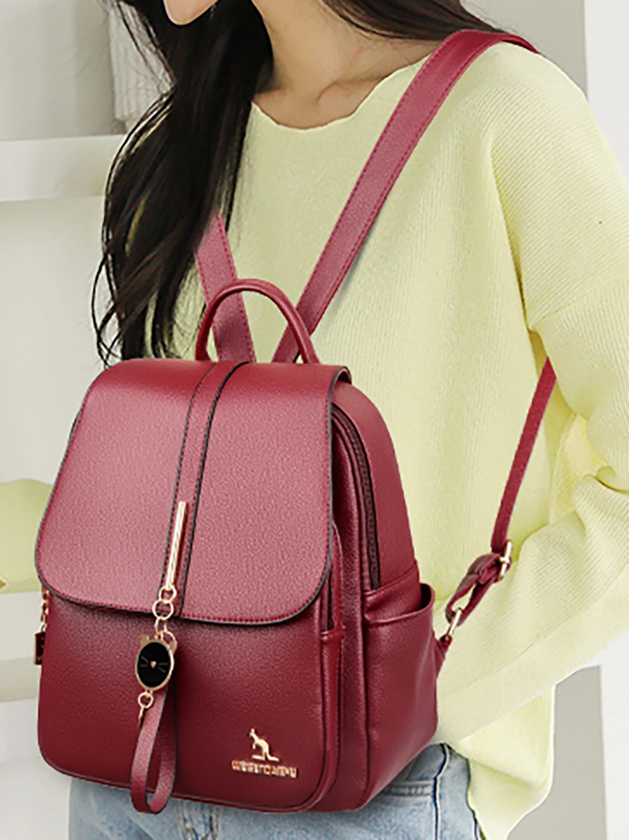 College Women Backpack Designer Soft Leather Vintage Packbag Female Travel Back Pack School Bags for Teenage Girls Shoulder Bag
