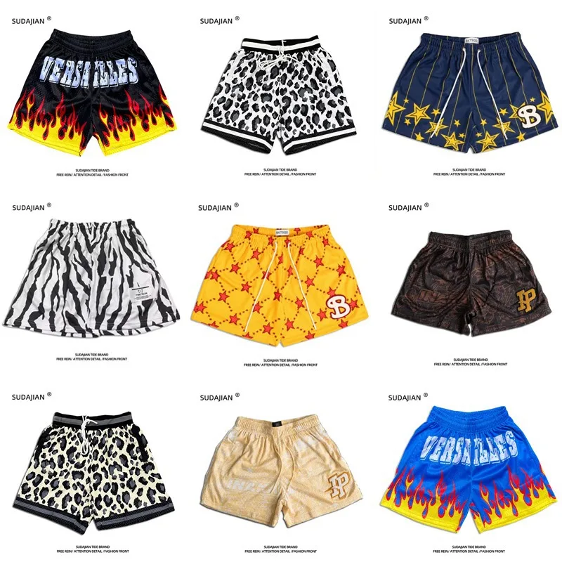 Summer New Leopard and flame colors style Short Classic Casual Street Print Gym Shorts Men\'s Gym Basketball Sports Beach Shorts