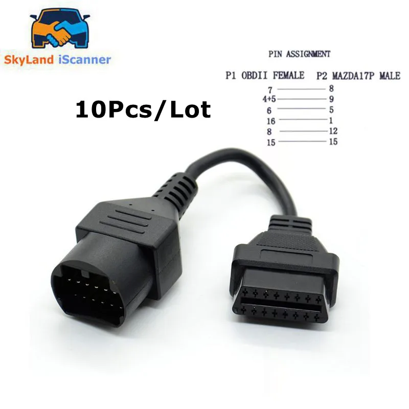 

10Pcs For Mazda 17Pin to 16Pin OBD2 OBD II Cable Connector Cable for Mazda 17 Pin Connect Adapter Best Quality