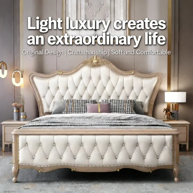 

Decor Aesthetic Double Bed Frame Wood Luxury Modern Bed 2 People Bedside Table With Drawers Bedroom Sets Full Set Furniture