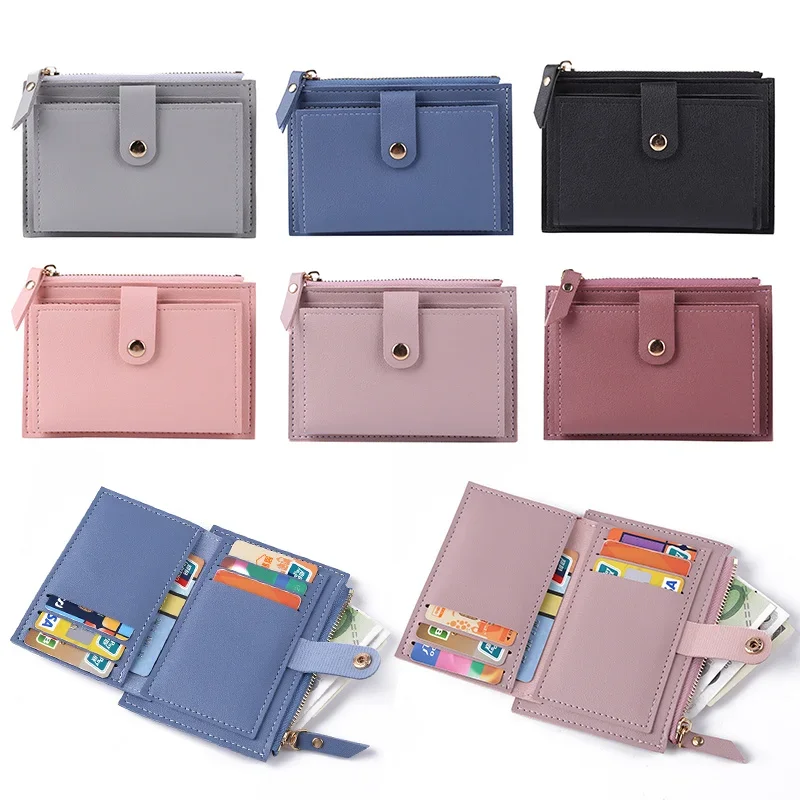 

Fashion Women Wallets Leather Female Purse Mini Zipper Hasp Solid Multi-Cards Holder Coin Short Wallets Slim Small Wallet