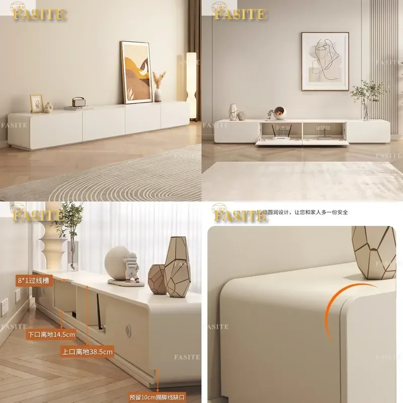 For Modern Minimalist Solid Wood TV Cabinet Coffee Table with Rounded Corners Living Room Bedroom Floor Storage Locker