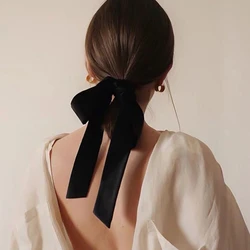 Fashion Vintage Black Velvet Bow Hair Ribbon Scrunchie for Women Girls Long Elastic Hair Tie Headwear Female Hair Accessories