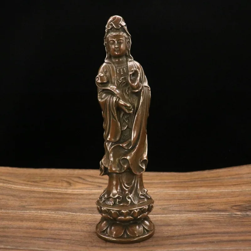 

8.1" Collect China Fengshui Bronze Buddhism Avalokiteshvara Kwan-yin Guanyin Statue