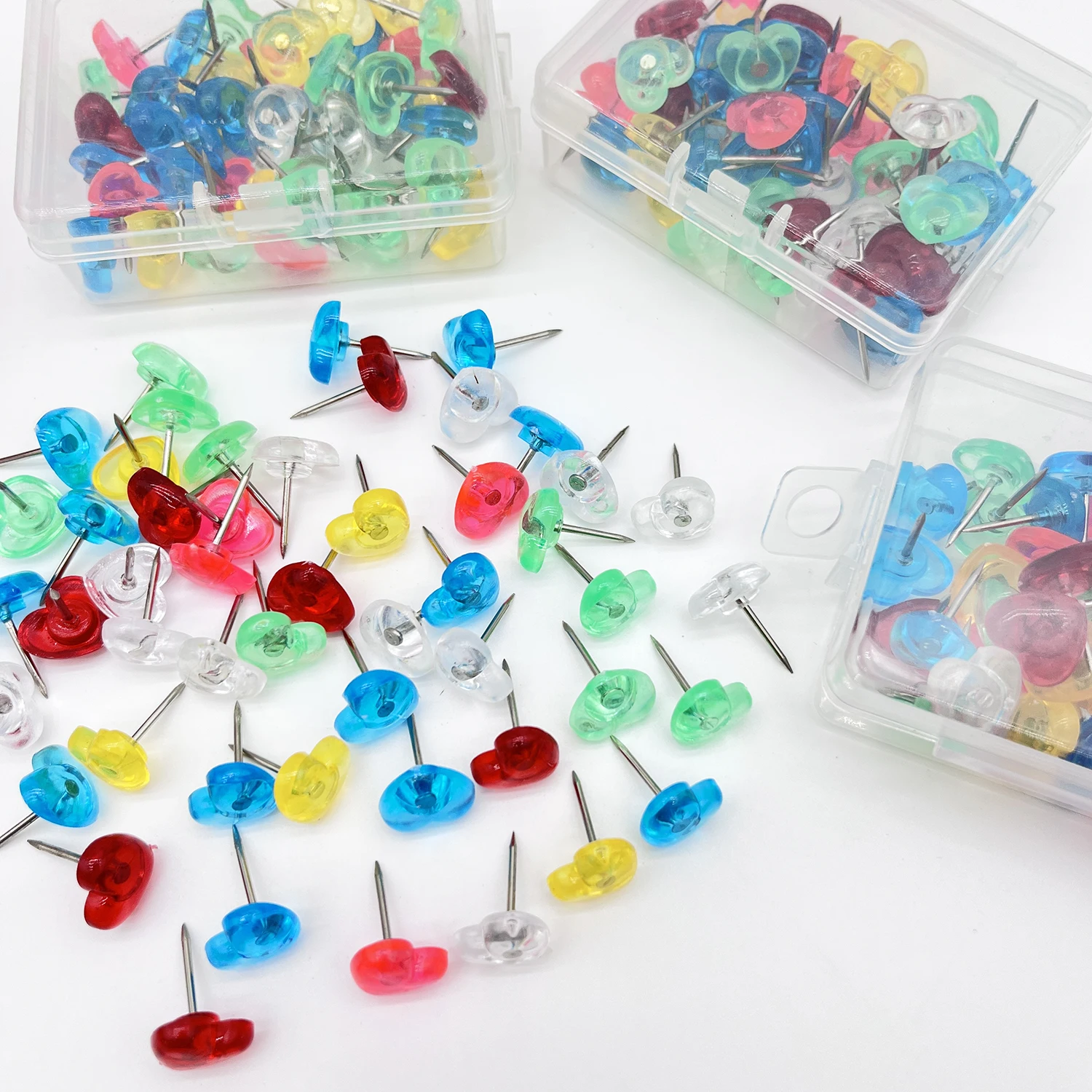 

50pcs/100pcs box Colorful Heart Markers Drawing Photo Wall Studs Cork Board Pin Transparent Push Pins Photo Thumb Maps Thumbtack