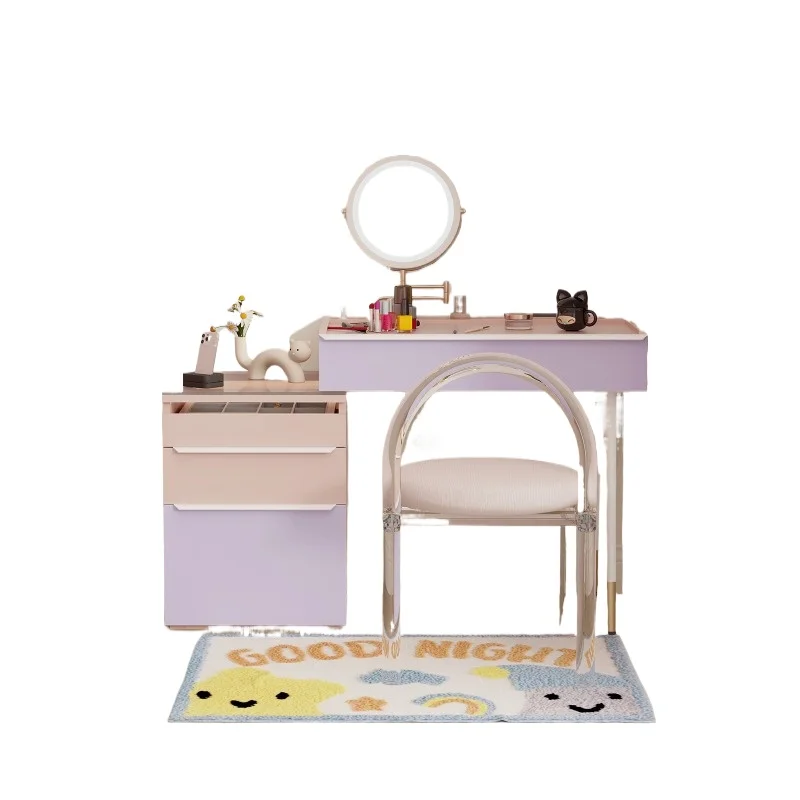 

Bedroom integrated chest desk corner small apartment bedside table visual display storage cabinet with mirror makeup