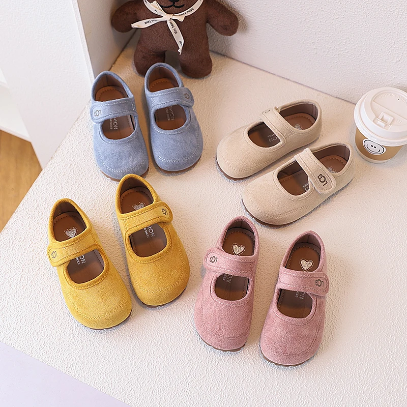 Children Mary Janes Suede Shallow Spring Casual Unisex Girls Flat Shoes Breathable Flexiable Concise Style Kids Shoe 23-36
