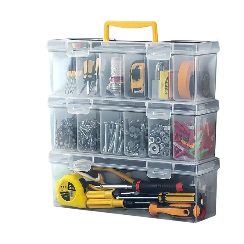 Plastic Hardware Tool Storage Box With Handle Tool Organizer Box Transparent Handheld Toolbox Portable Large Capacity Thickened