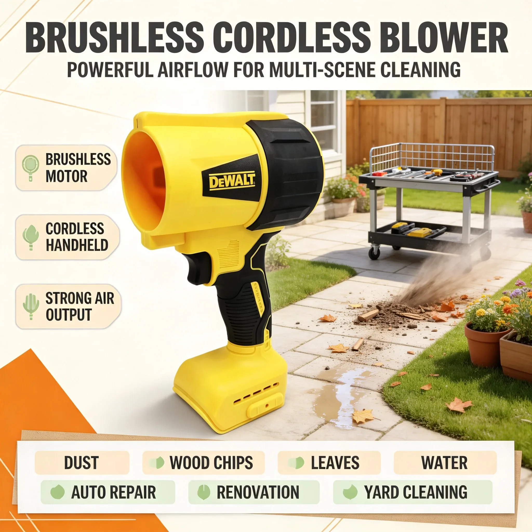 Dewalt 20V Cordless Air Blower, 30000RPM Handheld Turbo Violent Fan, Rechargeable Dust Blowing Tool & Surface Dryer
