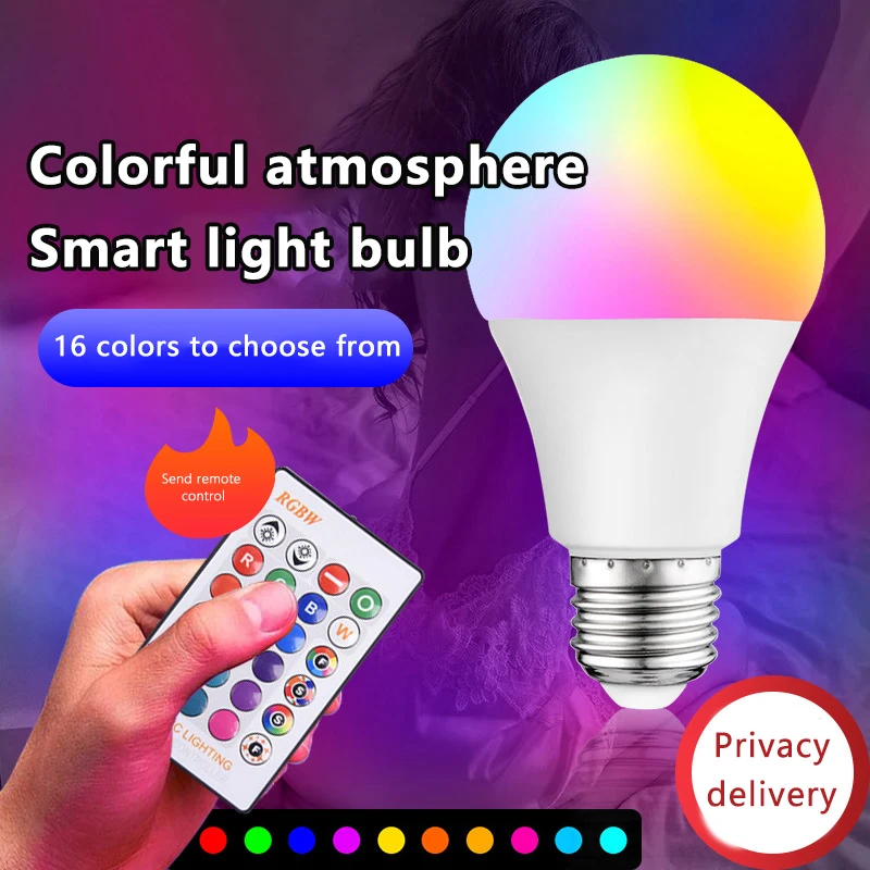 ไฟ LED หลอดไฟสีสัน E27สกรูพลาสติกหุ้มหลอดไฟอลูมิเนียมไฟ RGB เปลี่ยนสีได้พราวไฟกลางคืนควบคุมระยะไกล